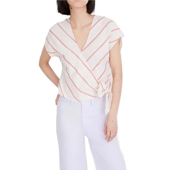 Madewell Tops - New, Madewell Montpellier stripe wrap top with sash ties women's size XXL
